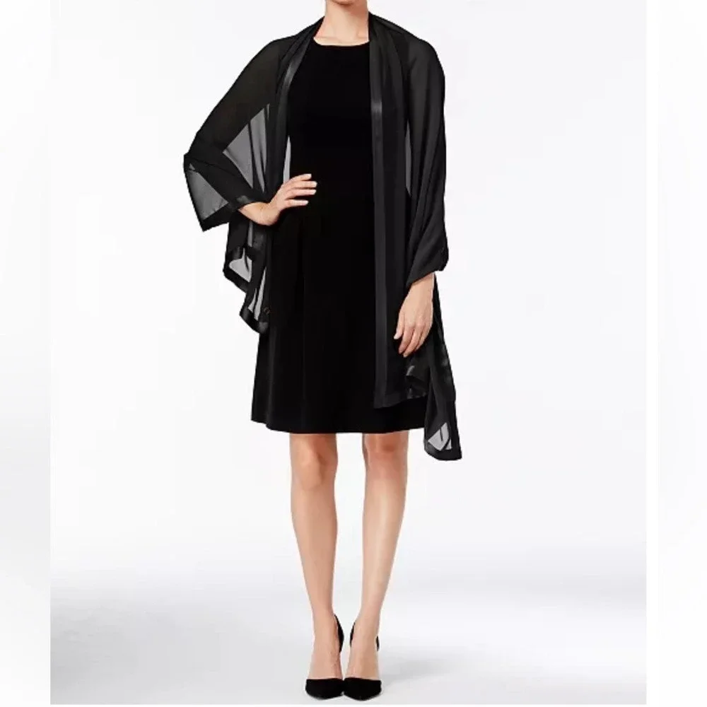 NWT DKNY Black Sleek shear trimmed Wrap scarf prom dressy fancy
